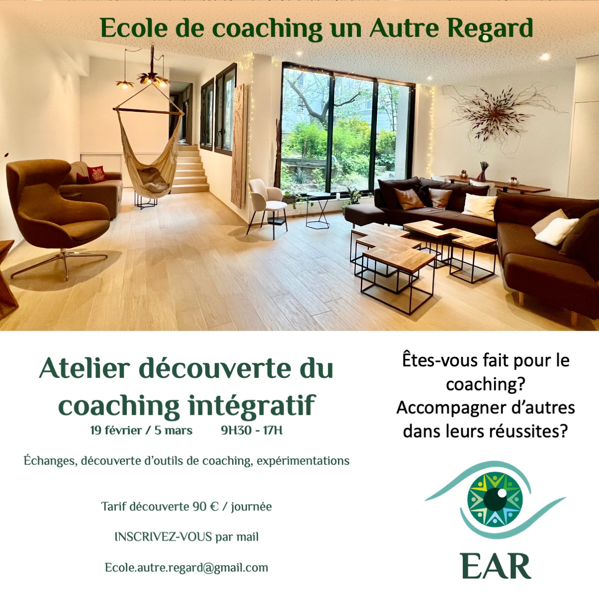 atelier découvrir si le coaching est fait pour vous un jour pour tester la pédagogie les formateurs de l'école EAR un temps pour decoruvir des ouills de coaching